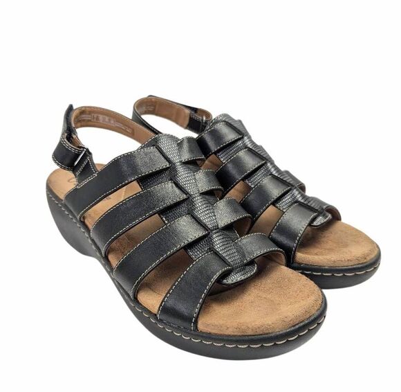 Clarks Shoes - Clarks Black Leather Delana Maloren strappy comfort slingback sandals womens 9.5